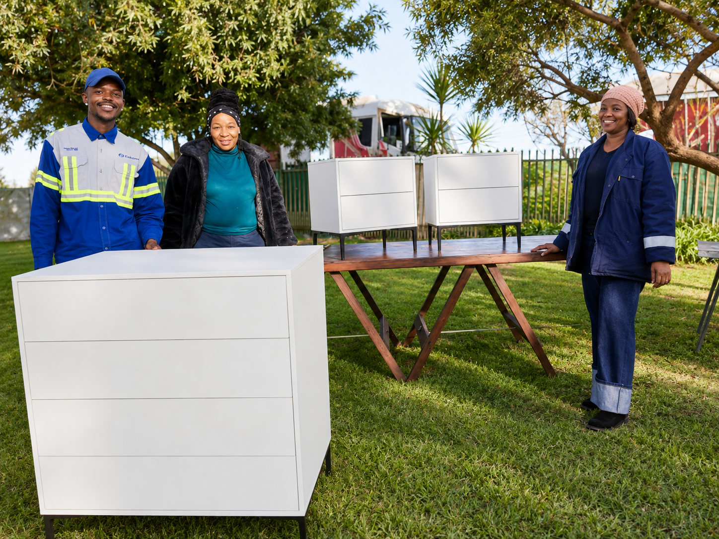 Completed furniture projects with team members