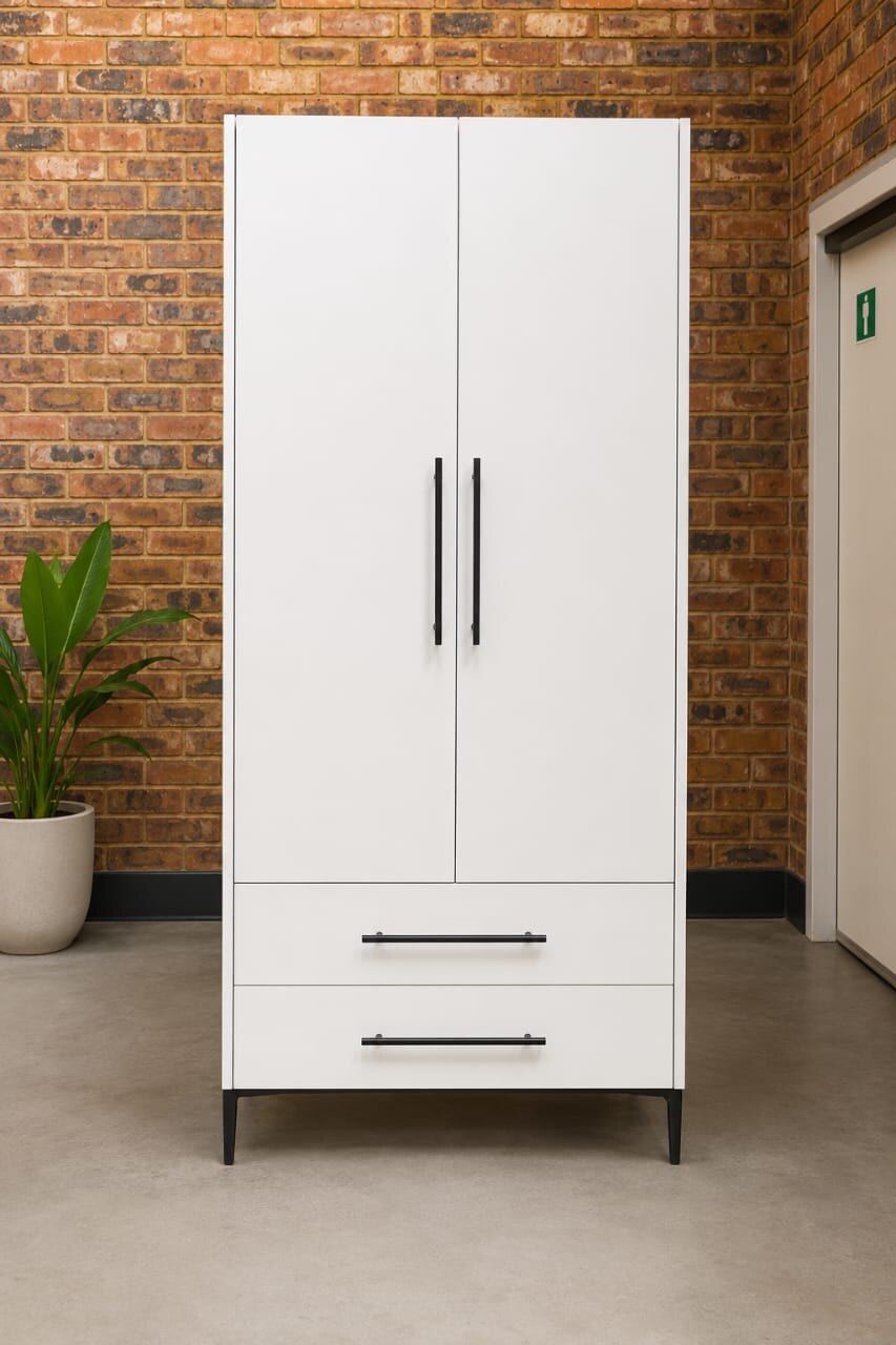 White custom wardrobe with black handles