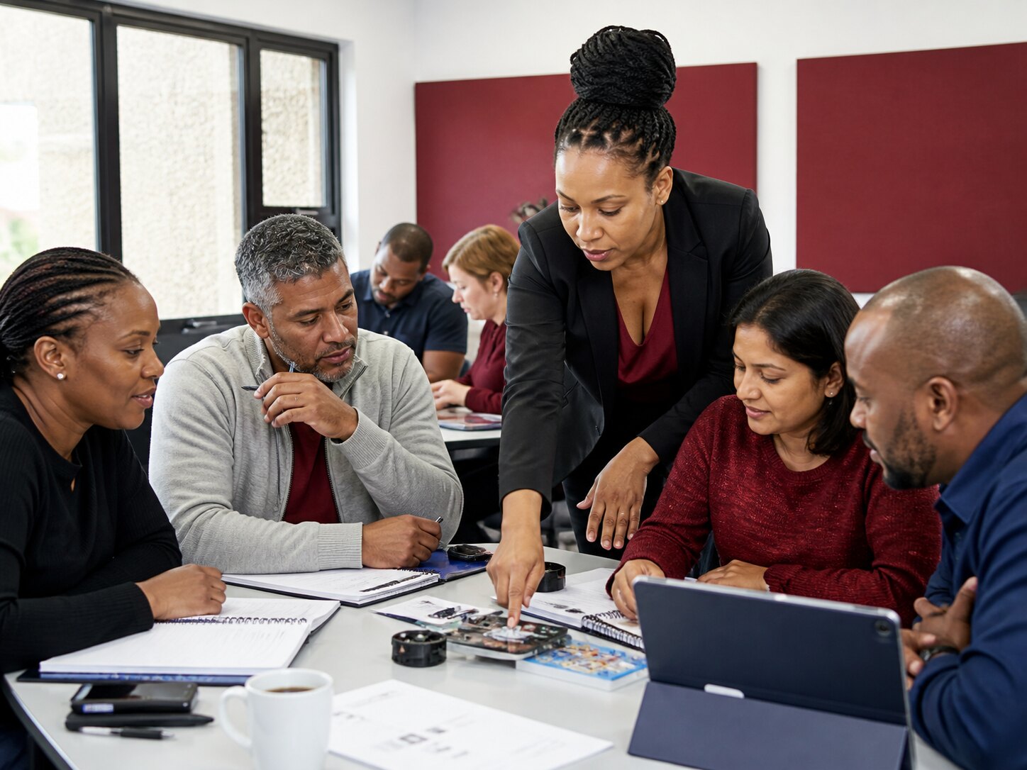 Group of learners working together around a laptop